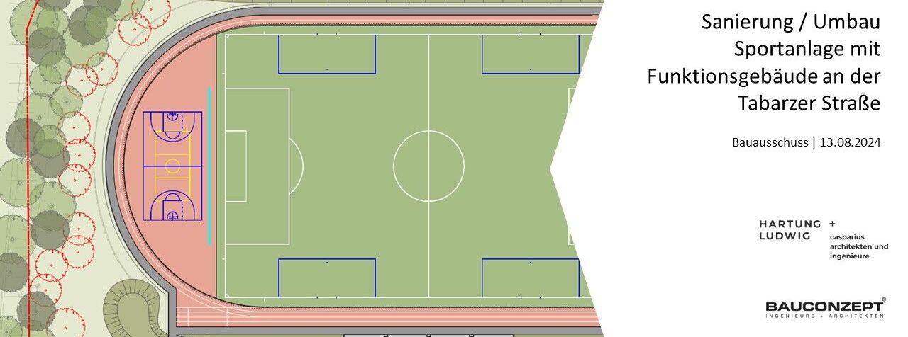 Titelblatt einer Präsentation zum Sportplatzumbau
